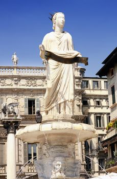 Fountain of our Lady Verona in Piazza delle Erbe in Verona, Italy