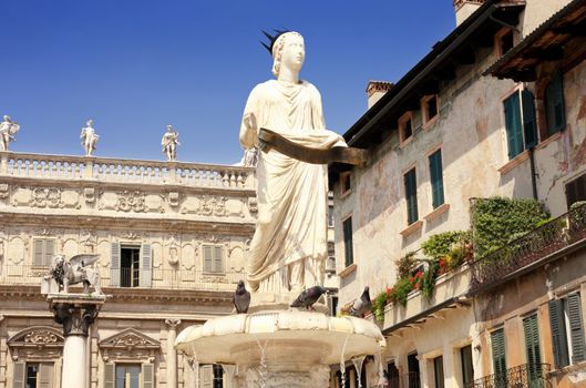 Fountain of our Lady Verona in Piazza delle Erbe in Verona, Italy