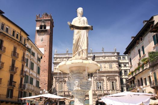 Fountain of our Lady Verona in Piazza delle Erbe in Verona, Italy