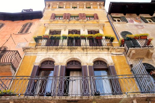 details facade in Piazza delle Erbe in Verona, Italy