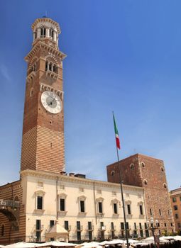 details Tower Lamberti in city Verona, Italy