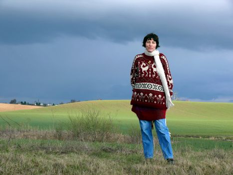 portrait of happy woman enjoy nature in spring