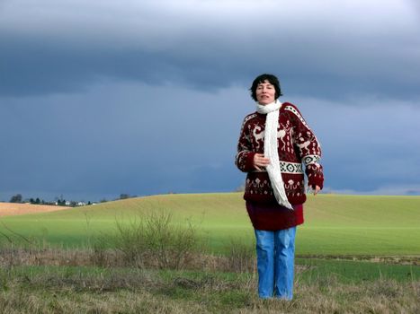 portrait of singing woman enjoy nature in spring