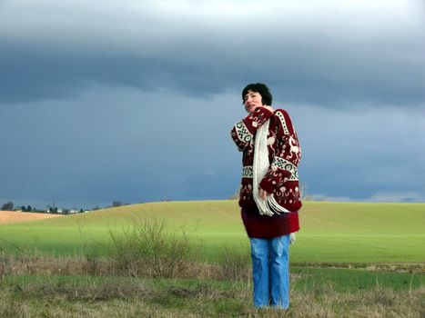 portrait of happy woman enjoy nature in spring