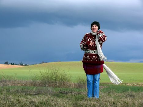 portrait of happy woman enjoy nature in spring