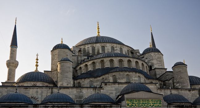 Blue Mosque in Istanbul in close up showing the various domes and layers