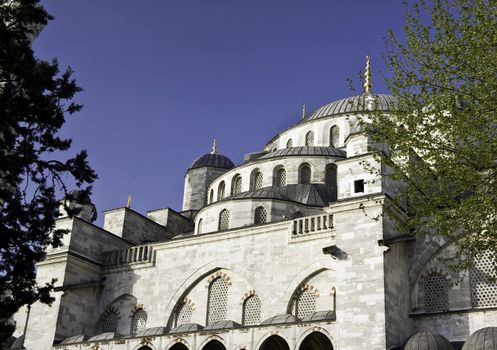 Blue Mosque in Istanbul in close up showing the various domes and layers