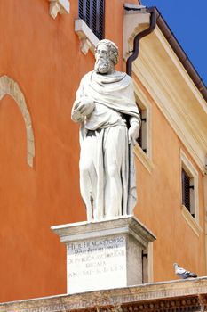 details statue of Fracastoro in piazza Signoria, Verona, Italy