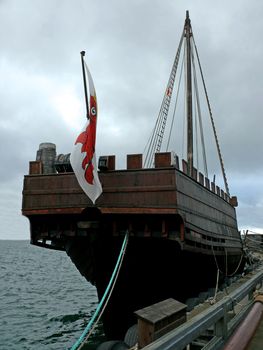 portrait of an old viking boat in habour