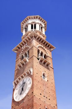 details Tower Lamberti in city Verona, Italy