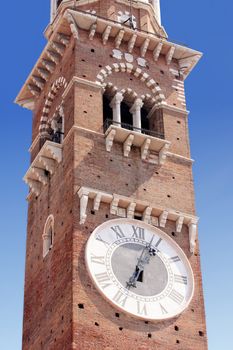 details Tower Lamberti in city Verona, Italy