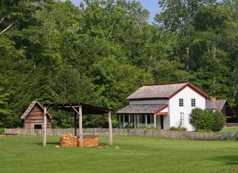 Prosperous farm building and land in Smoky Mountains