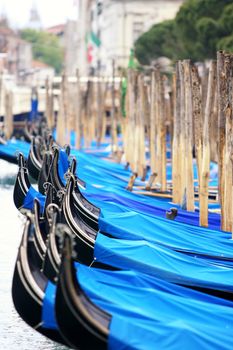 details of gondolas on water in Venice, Italy