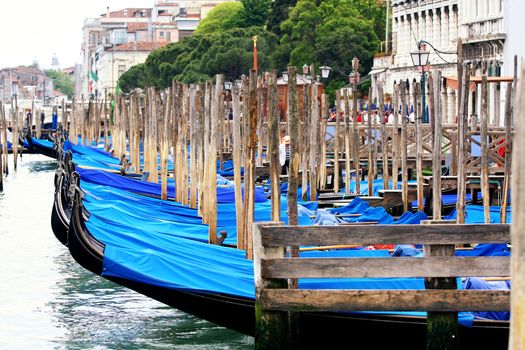 details of gondolas on water in Venice, Italy