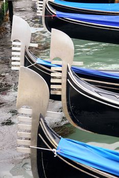 details of gondolas on water in Venice, Italy