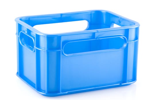 Empty blue crate, isolated on white.