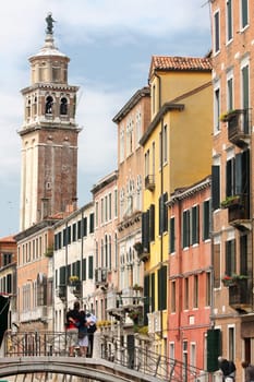 Details shot old houses and street in Venice, Italy