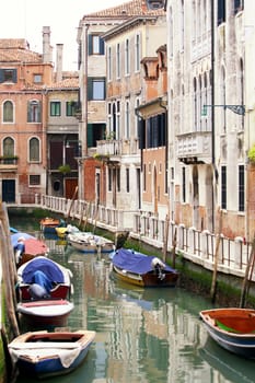 Details shot old houses and street in Venice, Italy