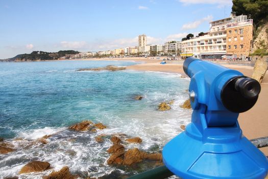 Coin operated binoculars, view of Lloret de Mar (Spain)