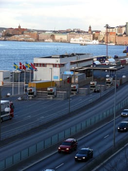 portrait of custom toll station in harbor