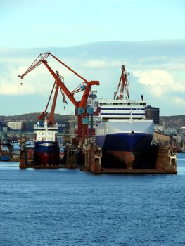 portrait of passenger ship in Swedish Gothenburg habour carried by platform