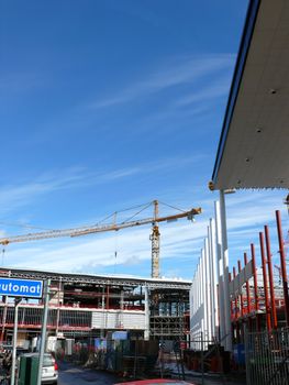 portrait of construction site and crane