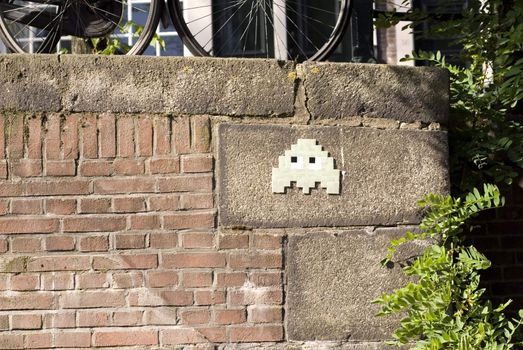 portrait of famous retro tv-game character art in amsterdam