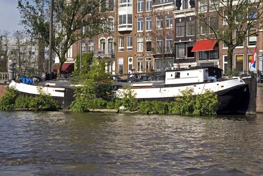 portrait of an amsterdam houseboat seen from ocean