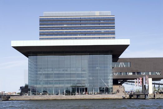 portrait of an amsterdam building seen from ocean