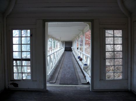 portrait of an old retro bowling arena