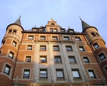 Facade of Frontenac Castle, Quebec, Canada. It is one of the most popular historical attractions in old Quebec City, It was opened in 1893.