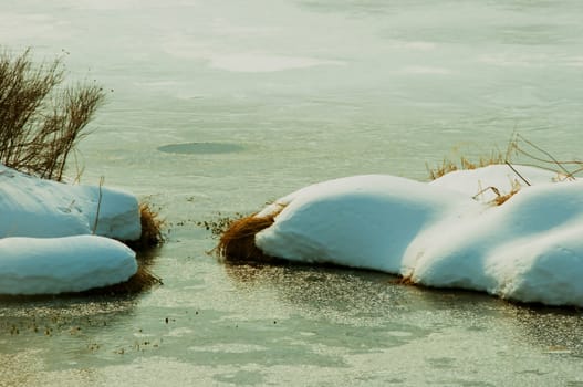 Nice winter lake scene in the Russia