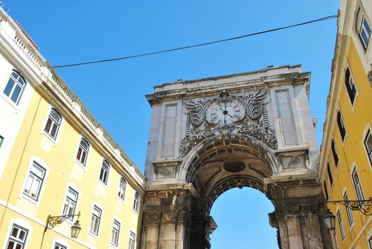 cityscape of Lisbon from Augusta Street to Commerce Square, Portugal