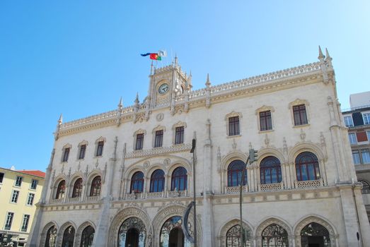 Rossio train station located in the historical center of Lisbon refering the typical manueline gothic style