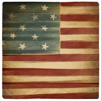 Vintage square shaped old american patriotic background. Isolated on white.