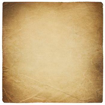 Square shaped old torn paper sheet. Isolated on white.