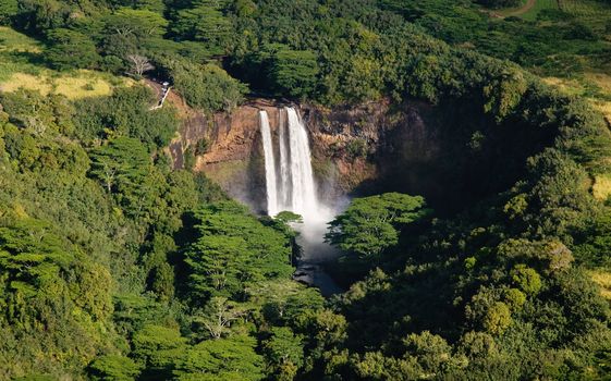 Aerial view of Wailua Falls in Kauai