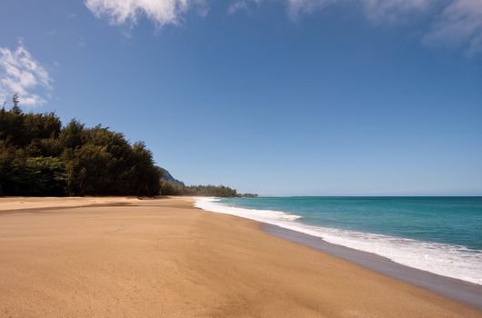 Broad sandy beach of Lumaha'i on Kauai