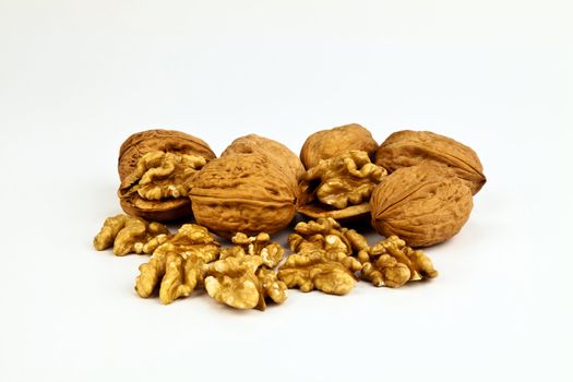 Beaufiful composition of a group of nuts on white background.
