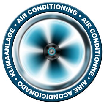 Symbol air conditioning in 4 languages : English, French, Spanish, German