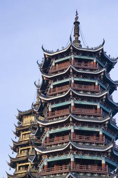 Image of the Sun and Moon Pagodas at Guilin, China.