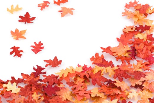 Autumn leaves background with copy-space, isolated on white.