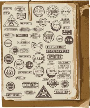 Collection of grunge rubber stamps on old paper