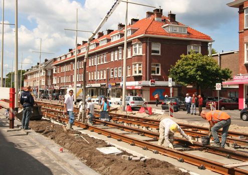 Men at work on new tram track