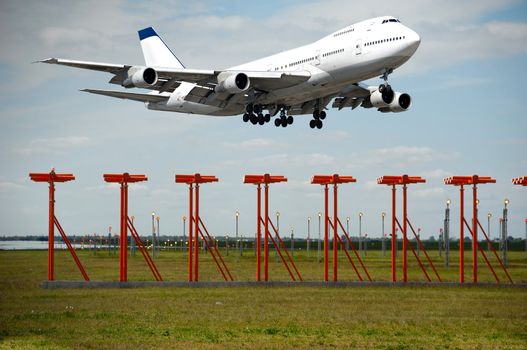 Jumbo takeoff in airport.
