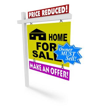 A for sale sign with several additional markings on it representing the desperation of a seller