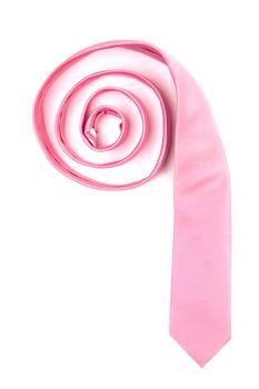 The pink tie braided by a spiral on a white background
