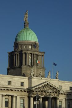 Custom House in Dublin with bright blue sky