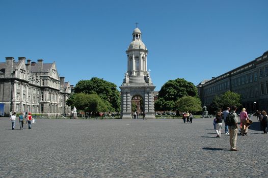 Scene of Trinity College Campus Dublin on a beautiful summer's day