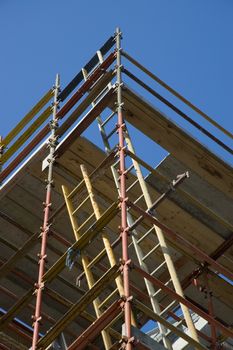 Scaffold on new building shot from below